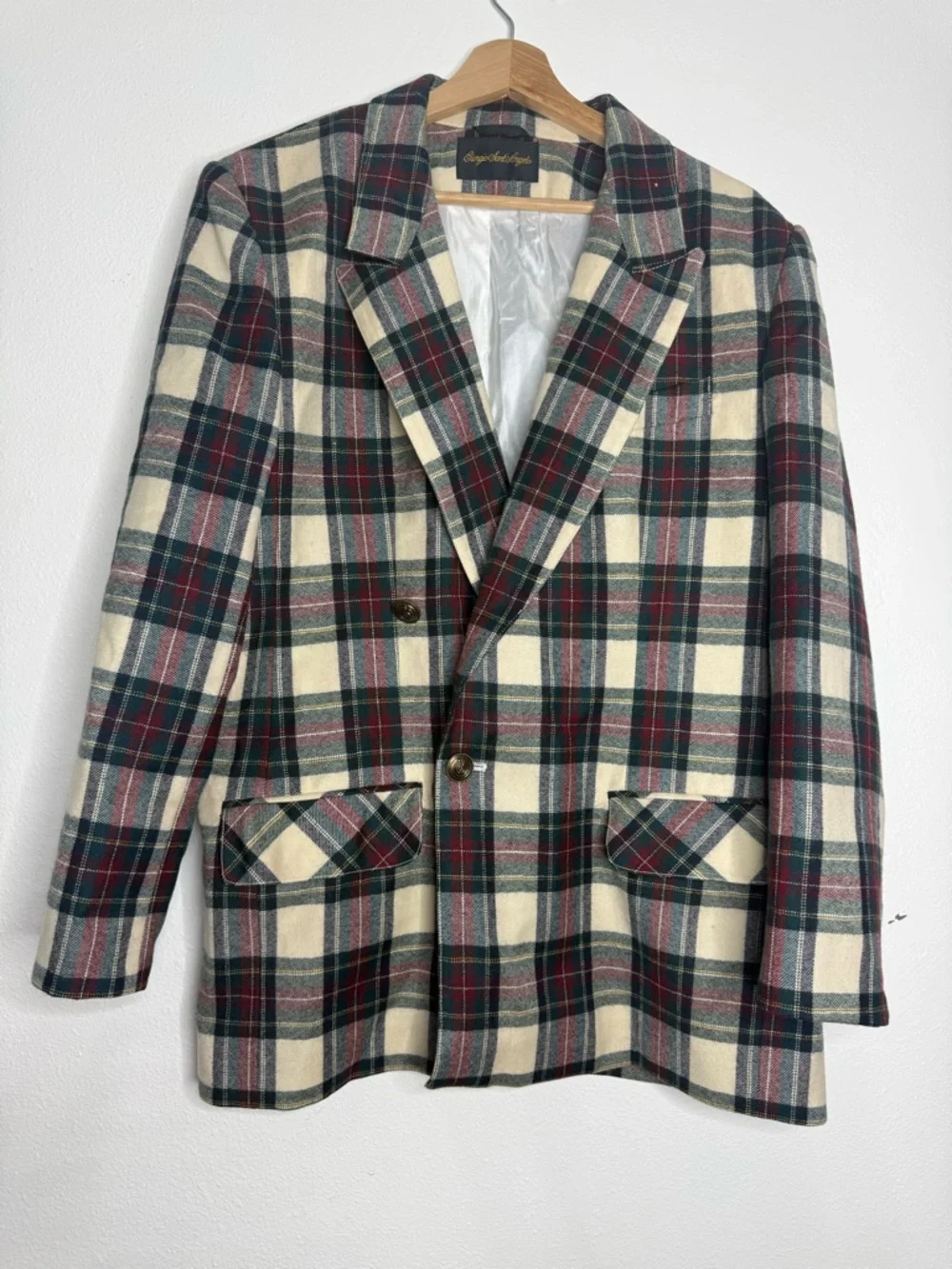 Vintage Giorgio Sant'Angelo Tartan Plaid 12 Linen Blend Blazer 100% pure wool